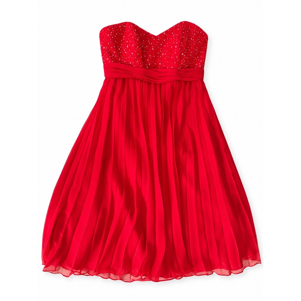Eden Red Strapless Sequin Beaded Pleated Chiffon Formal Dress NWT